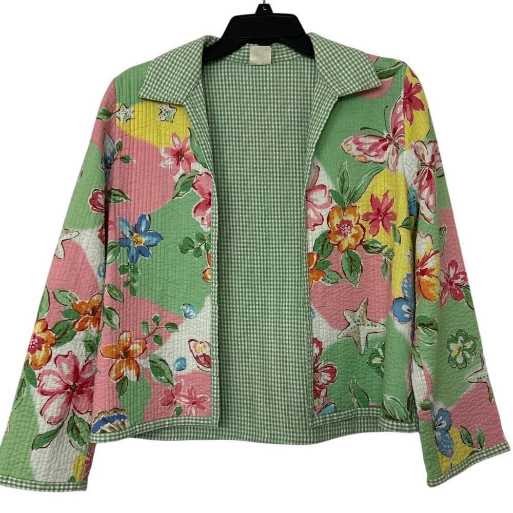 Alfred Dunner Pastel Floral Quilted Gingham Lightweight Jacket 6P Cottage Granny